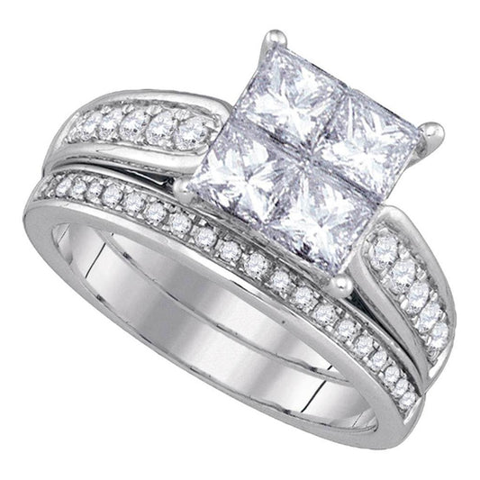 14k White Gold Princess Diamond Bridal Wedding Ring Set 1 Cttw