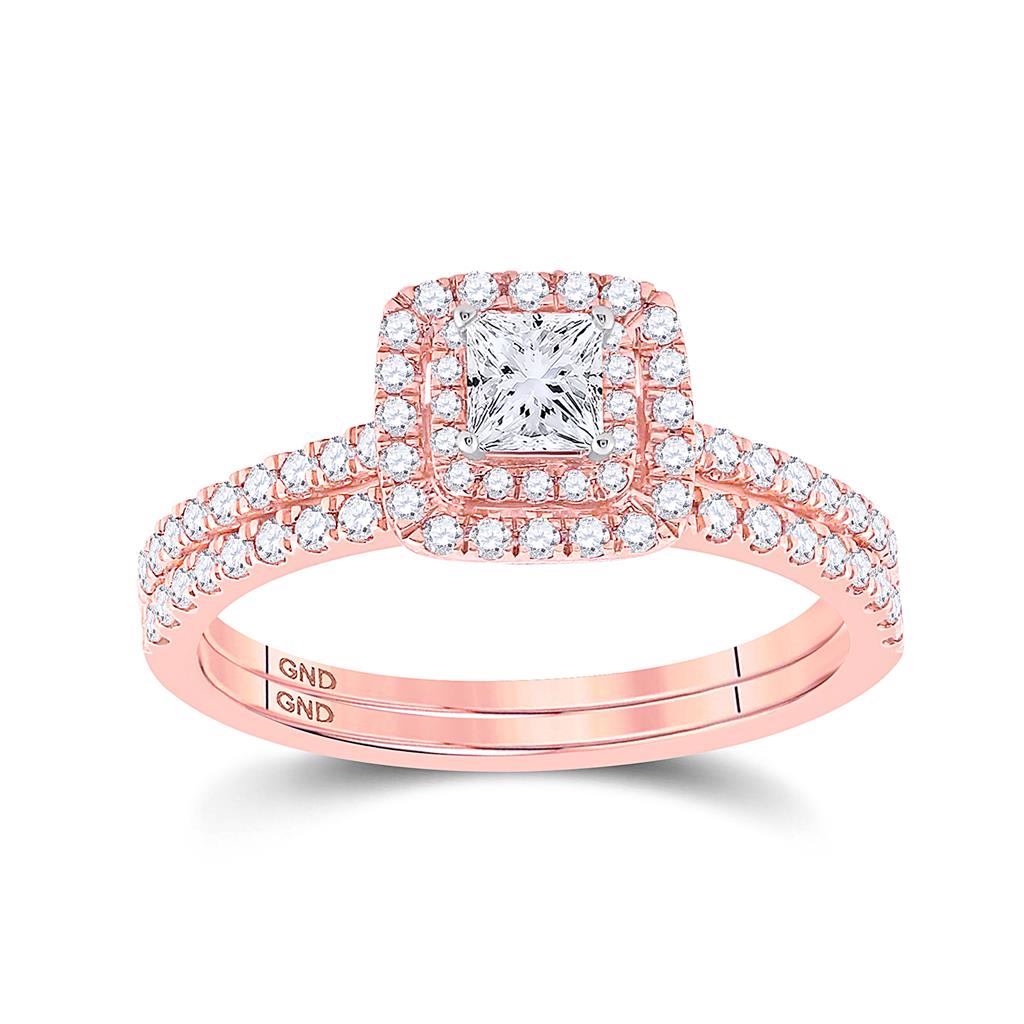 10k Rose Gold Princess Diamond Bridal Wedding Ring Set 3/4 Cttw (Certified)