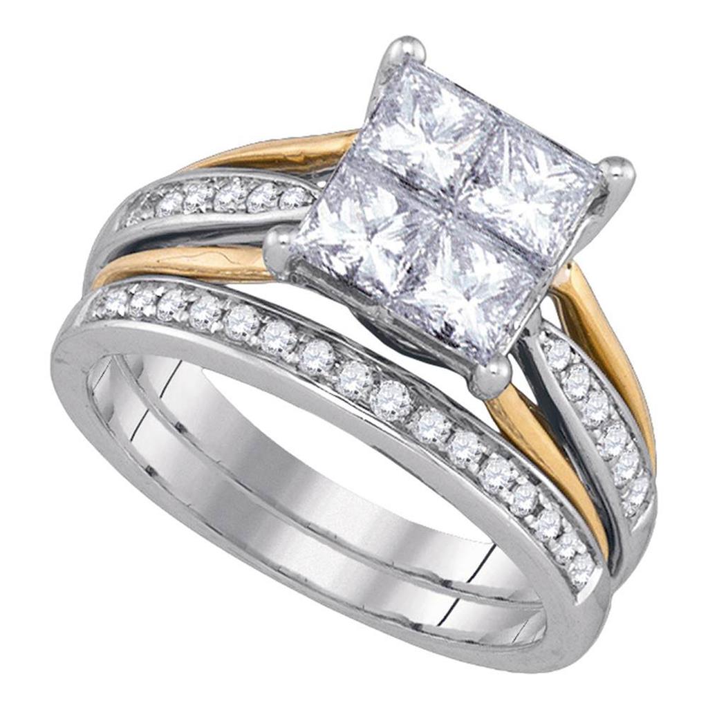 14k White Gold Princess Diamond 2-tone Bridal Wedding Ring Set 2 Cttw