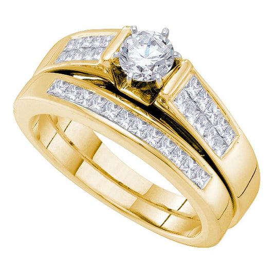 14k Yellow Gold Round Diamond Bridal Wedding Ring Set 1 Cttw