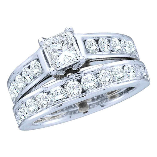 14k White Gold Princess Diamond Bridal Wedding Ring Set 1-1/2 Cttw