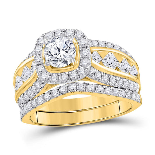 14k Yellow Gold Round Diamond Bridal Wedding Ring Set 2-1/4 Ctw (Certified)