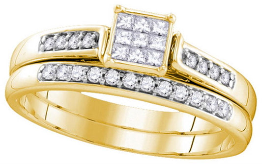 10k Yellow Gold Princess Diamond Bridal Wedding Ring Set 1/4 Cttw