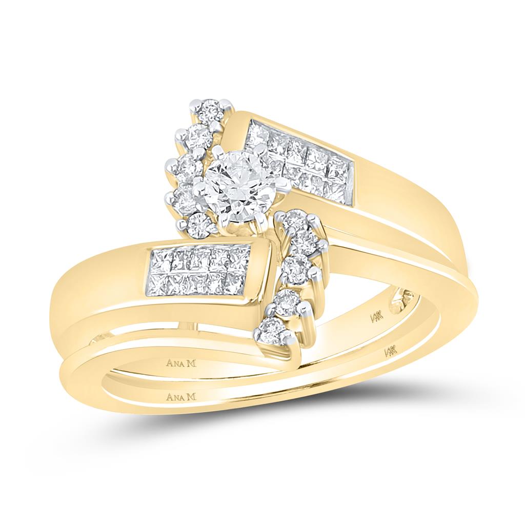 14k Yellow Gold Round Diamond Bridal Wedding Ring Set 1/2 Cttw (Certified)