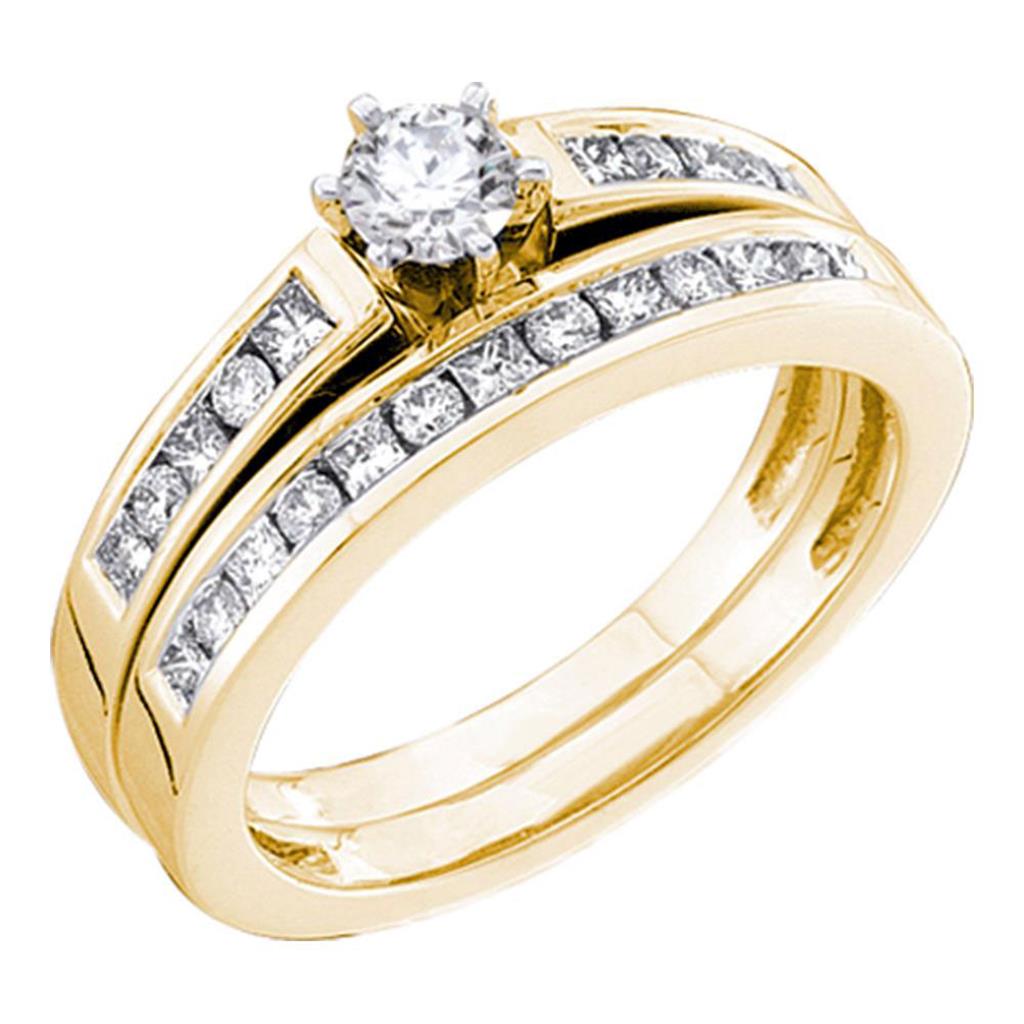 14k Yellow Gold Round Diamond Bridal Wedding Ring Set 3/4 Cttw