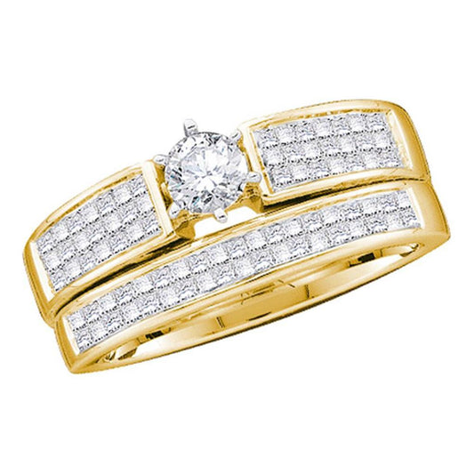 14k Yellow Gold Round Diamond Bridal Wedding Ring Set 1 Cttw