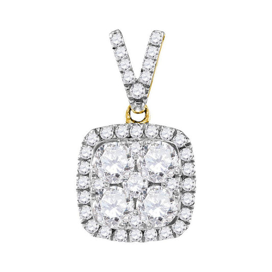 10k Yellow Gold Round Diamond Square Cluster Pendant 1-1/3 Cttw