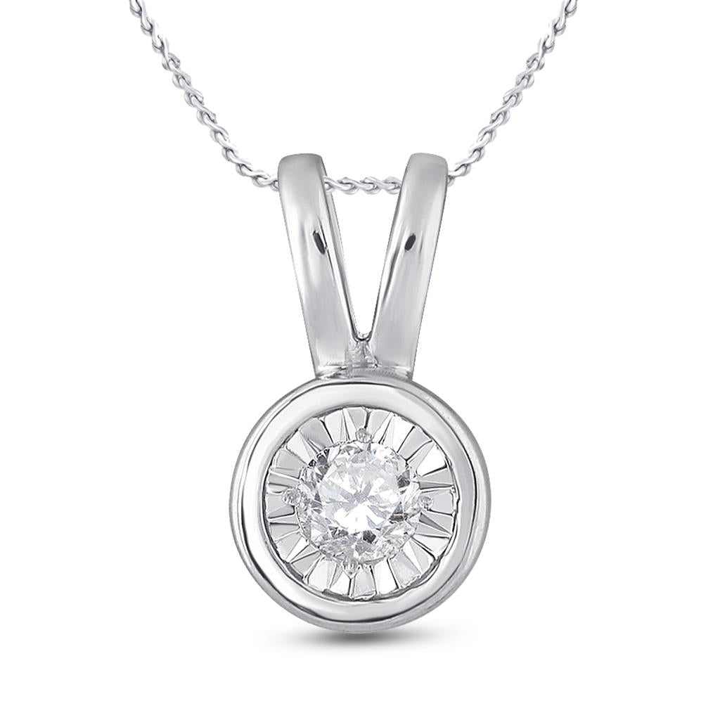 14k White Gold Round Diamond Solitaire Faceted Pendant 1/10 Cttw