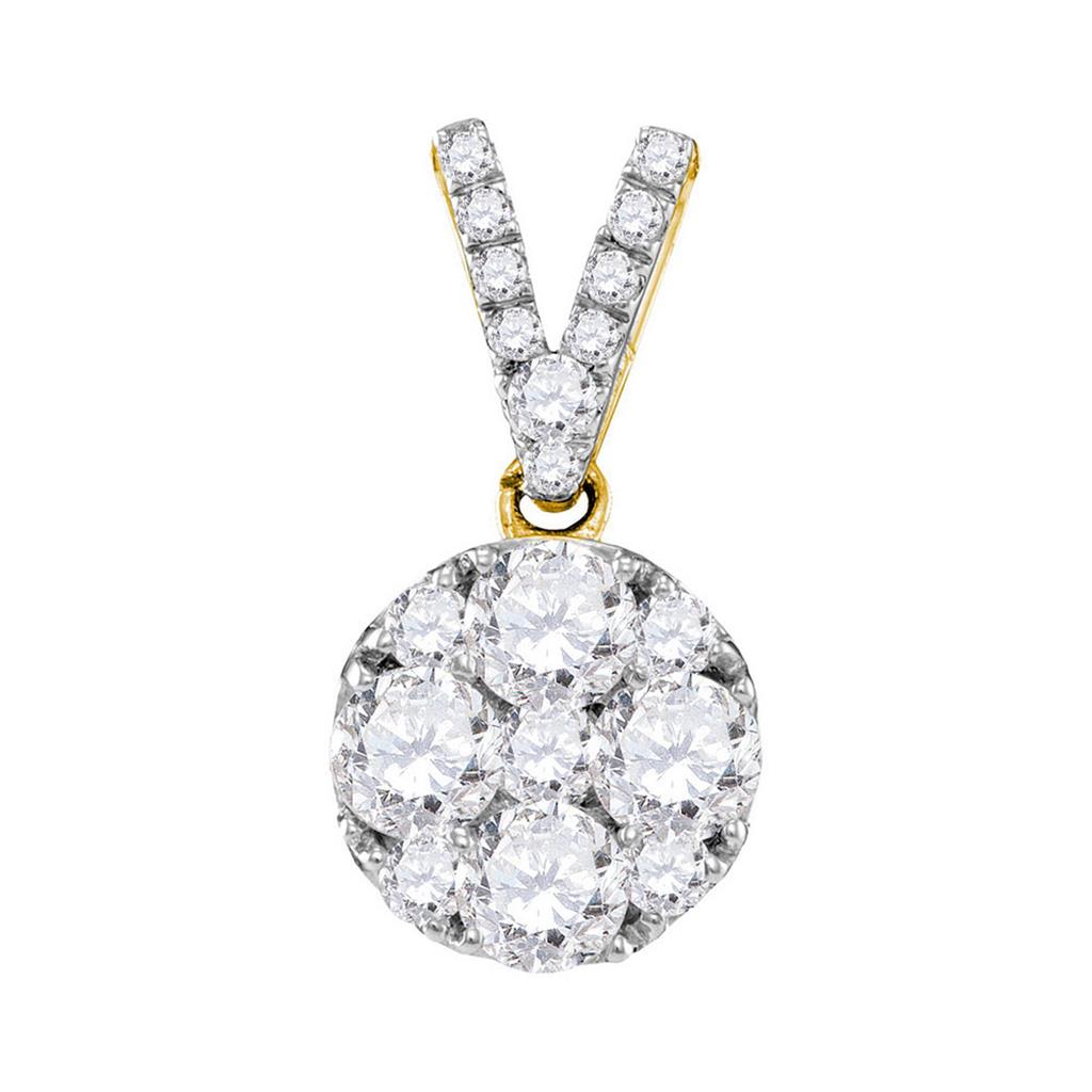 10k Yellow Gold Round Diamond Cluster Pendant 1 Cttw