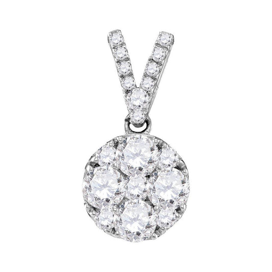 14k White Gold Round Diamond Cluster Pendant 1 Cttw