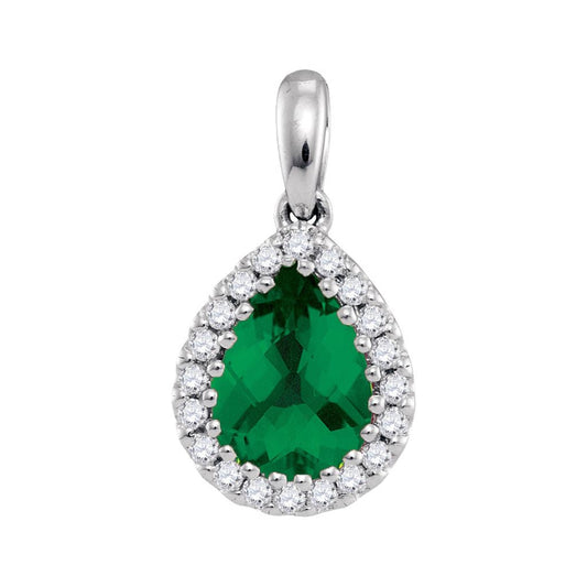 14k White Gold Pear Emerald Solitaire Green Pendant 1 Cttw