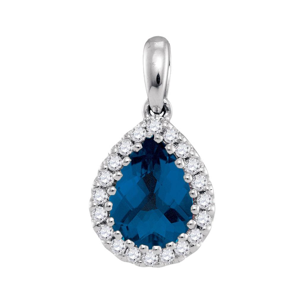 14k White Gold Pear Blue Sapphire Solitaire Diamond Pendant 1 Cttw