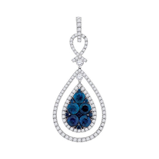 14k White Gold Round Blue Sapphire Teardrop Pendant 2 Cttw