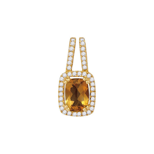 14kt Yellow Gold Cushion Citrine Solitaire Diamond Frame Pendant 7/8 Cttw