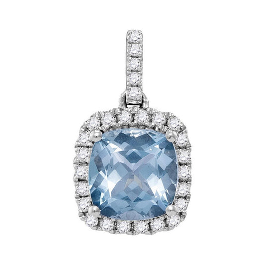 14k White Gold Cushion Aquamarine Solitaire Pendant 1/5 Cttw