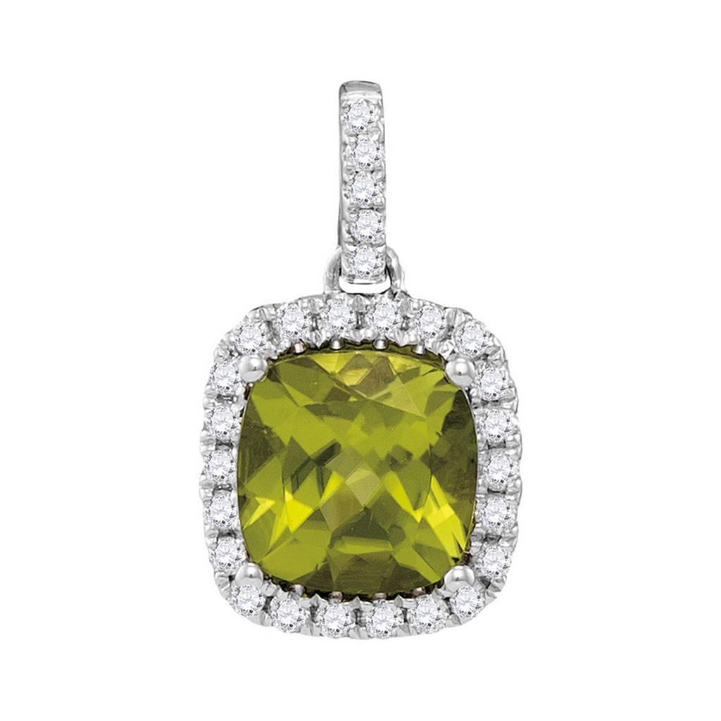 14k White Gold Cushion Peridot Solitaire Diamond Accent Pendant 1-5/8 Cttw