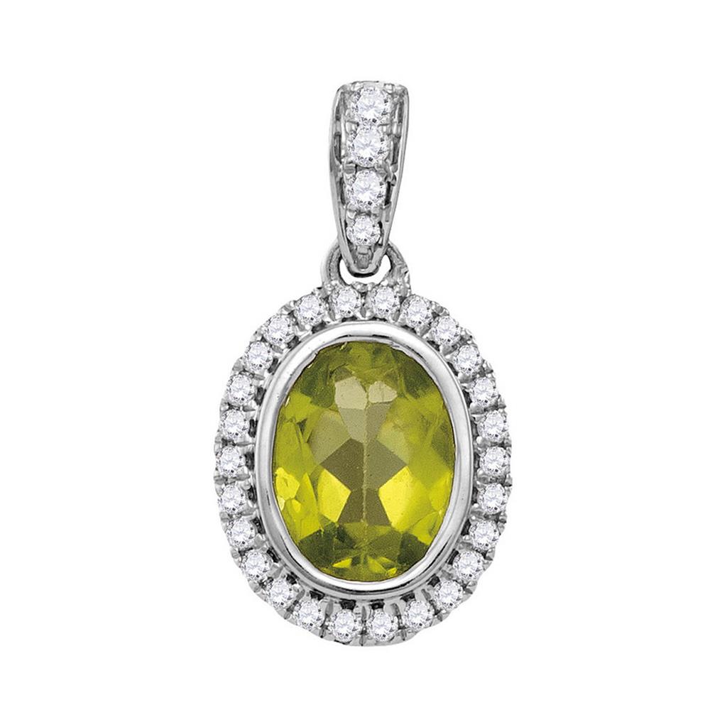 14k White Gold Oval Peridot Solitaire Pendant 1-3/8 Cttw