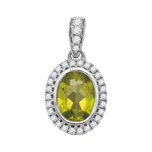 14k White Gold Oval Peridot Solitaire Pendant 1-3/8 Cttw