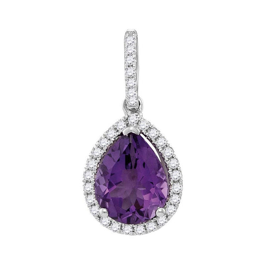 14kt White Gold Pear Amethyst Teardrop Diamond Frame Pendant 1-1/2 Cttw