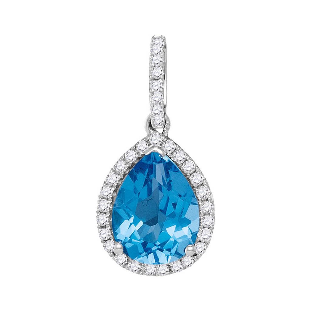 14k White Gold Pear Blue Topaz Solitaire Teardrop Pendant 2 Cttw