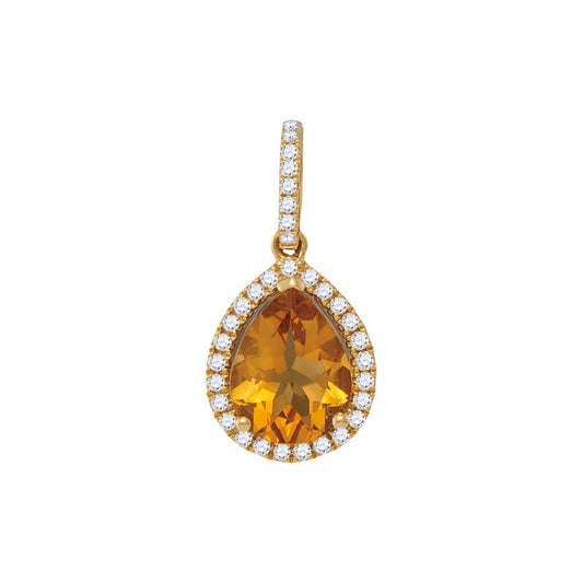 14k Yellow Gold Pear Citrine Teardrop Pendant 1-1/2 Cttw