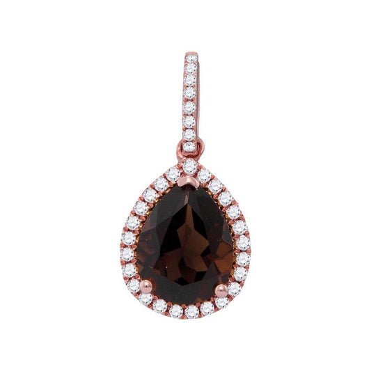 14k Rose Gold Pear Smoky Quartz Teardrop Pendant 1-3/4 Cttw