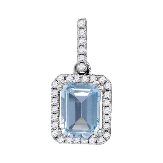 14k White Gold Emerald Aquamarine Solitaire Pendant 7/8 Cttw