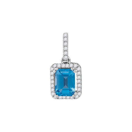 14k White Gold Emerald Blue Topaz Solitaire Diamond Accent Pendant 1-1/2 Cttw