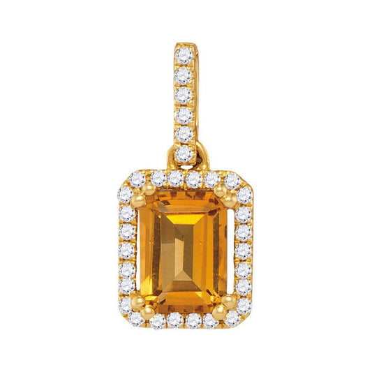 14k Yellow Gold Emerald-shape Citrine Solitaire Pendant 1-1/4 Cttw