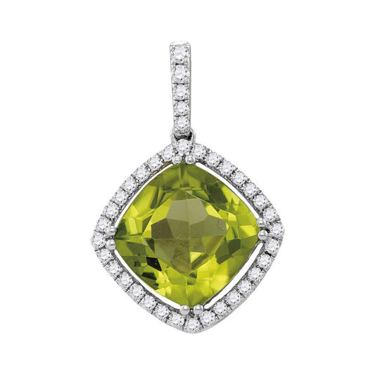 14k White Gold Cushion Peridot Solitaire Pendant 3-3/4 Cttw