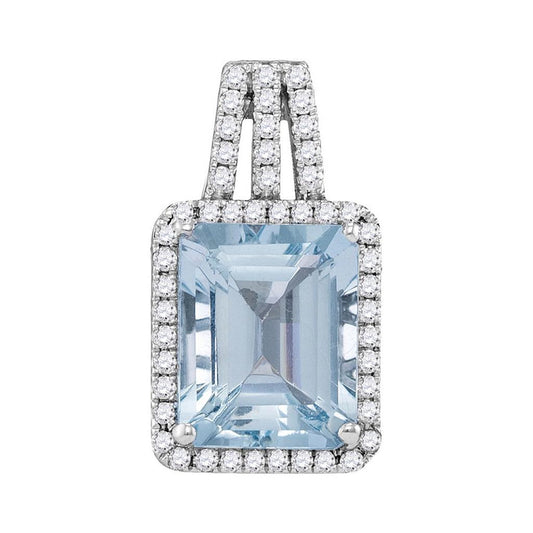 14k White Gold Emerald Aquamarine Diamond Solitaire Pendant 2-7/8 Cttw