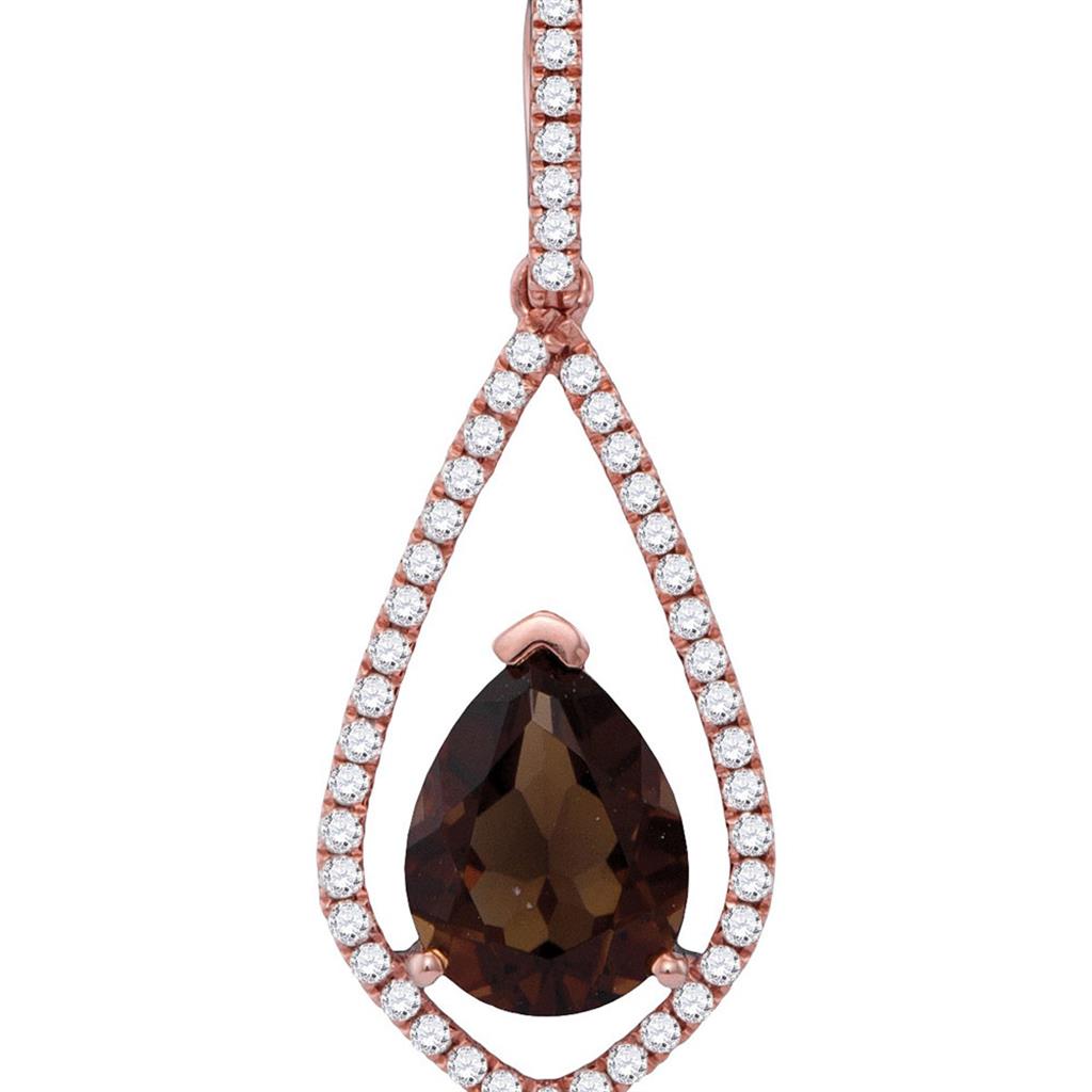 14k Rose Gold Pear Smoky Quartz Teardrop Diamond Accent Pendant 1-7/8 Cttw