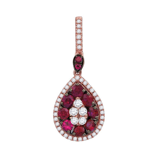 18k Rose Gold Round Ruby Teardrop Cluster Pendant 1 Cttw