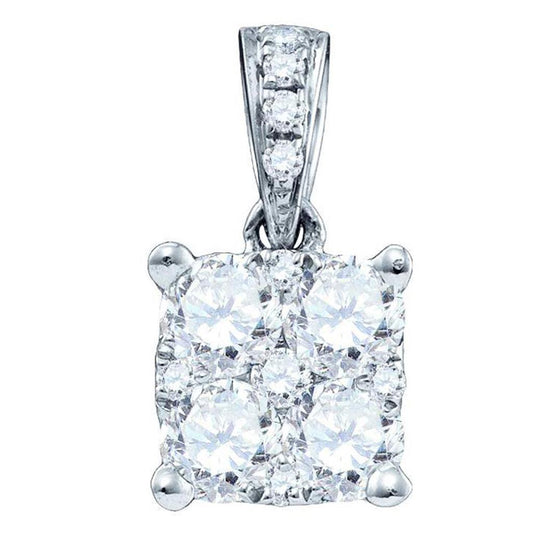 18k White Gold Round Diamond Square Cluster Pendant 1/6 Cttw