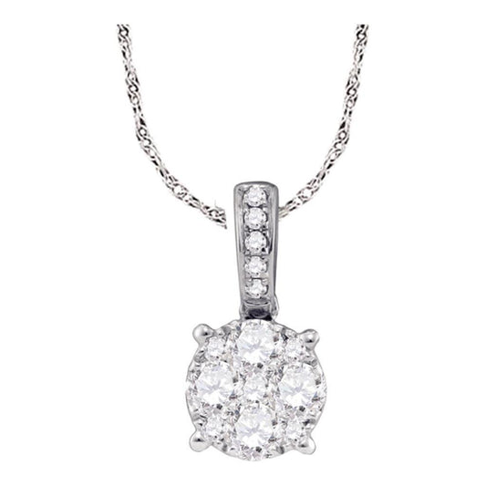 18k White Gold Round Diamond Cluster Pendant 1/4 Cttw