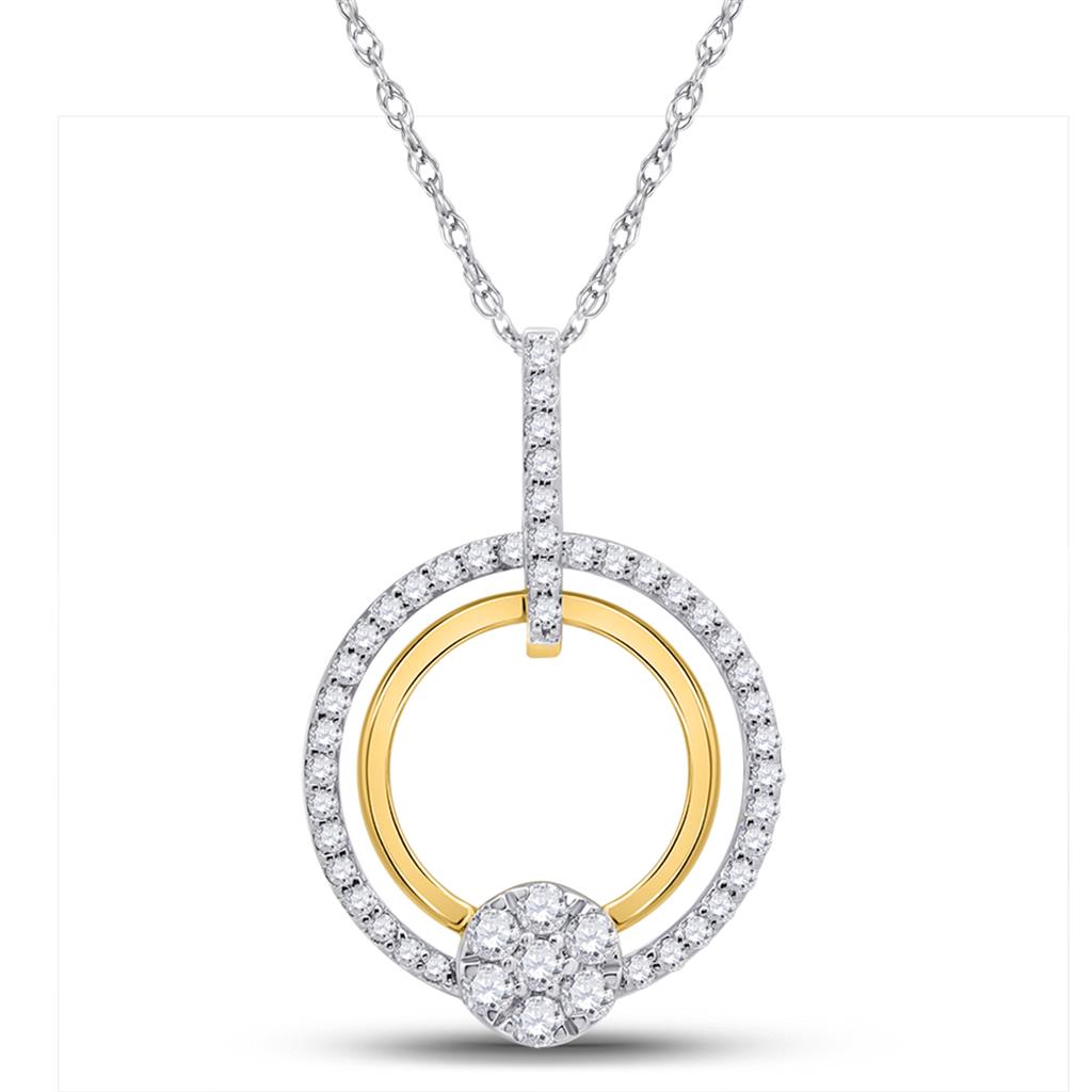 10kt Yellow Gold Round Diamond Circle Cluster Pendant 3/8 Cttw