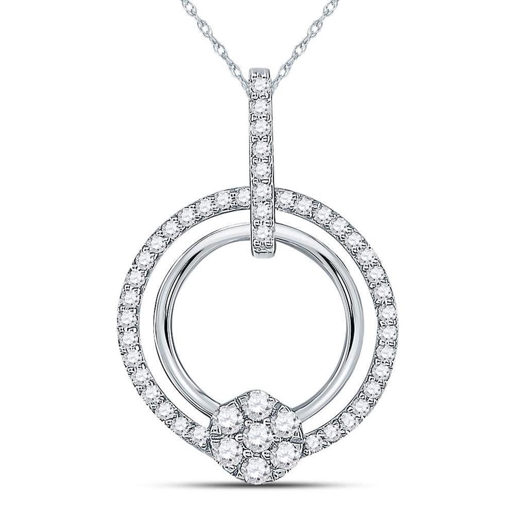 14kt White Gold Round Diamond Circle Cluster Pendant 3/8 Cttw