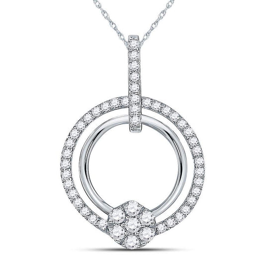 14kt White Gold Round Diamond Circle Cluster Pendant 3/8 Cttw