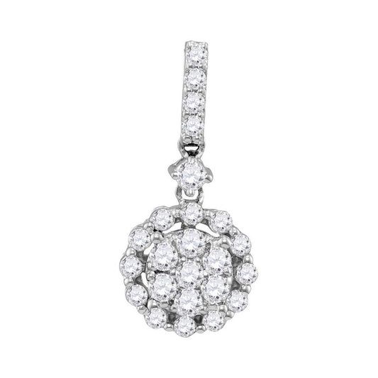 14k White Gold Round Diamond Flower Cluster Pendant 5/8 Cttw