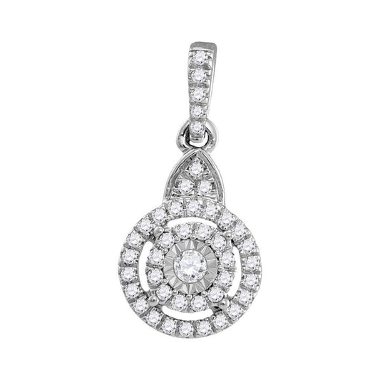 14k White Gold Round Diamond Cluster Pendant 1/5 Cttw