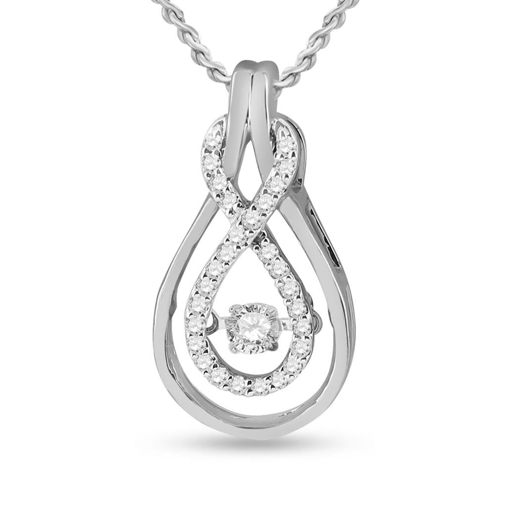 14k White Gold Round Diamond Moving Twinkle Solitaire Pendant 1/5 Cttw