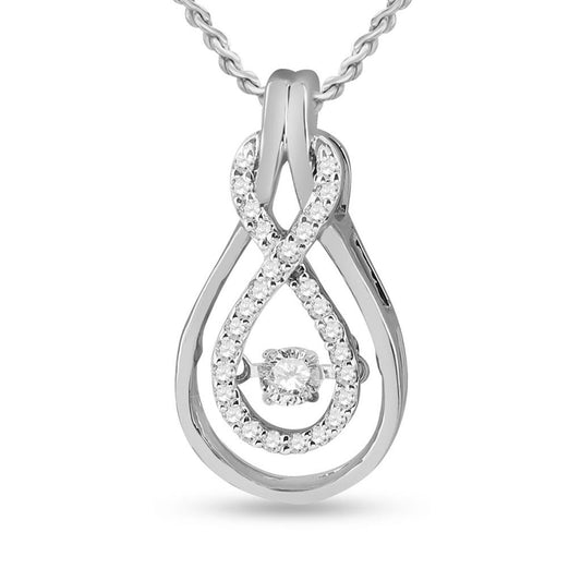 14k White Gold Round Diamond Moving Twinkle Solitaire Pendant 1/5 Cttw