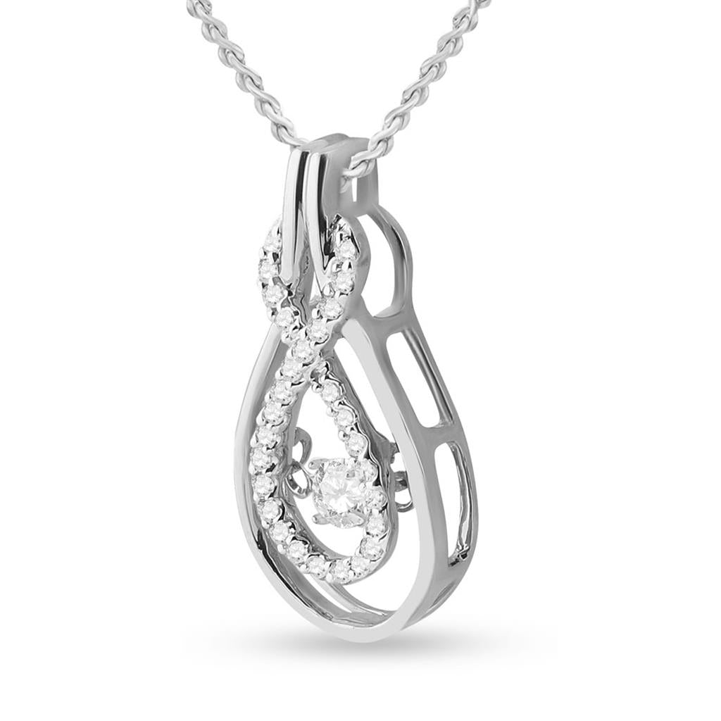 14k White Gold Round Diamond Moving Twinkle Solitaire Pendant 1/5 Cttw