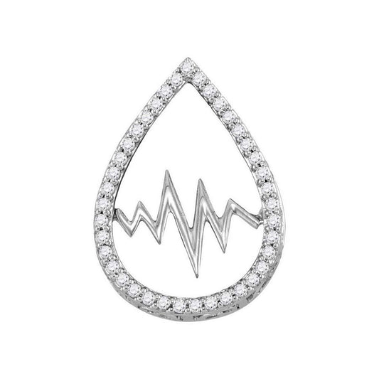 14k White Gold Round Diamond Heartbeat Teardrop Pendant 1/5 Cttw