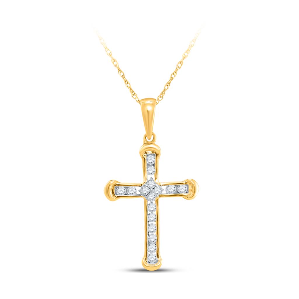 10k Yellow Gold Round Diamond Cross Pendant 1/5 Cttw