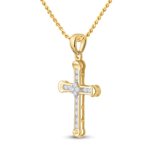 10k Yellow Gold Round Diamond Cross Pendant 1/5 Cttw