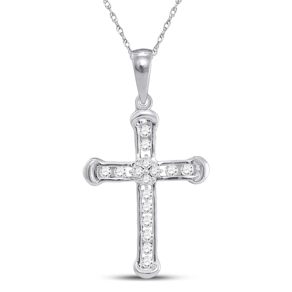 14k White Gold Round Diamond Cross Pendant 1/5 Cttw