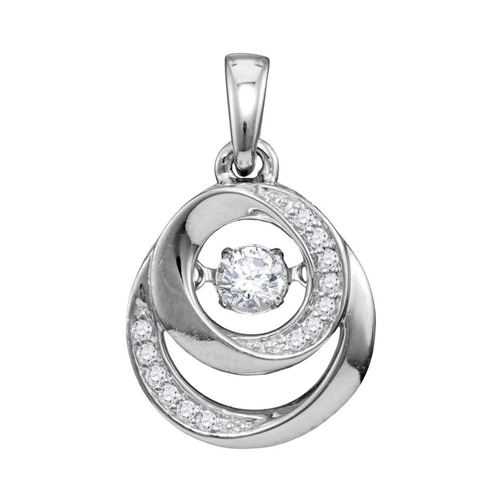 14k White Gold Round Diamond Moving Twinkle Solitaire Pendant 1/5 Cttw