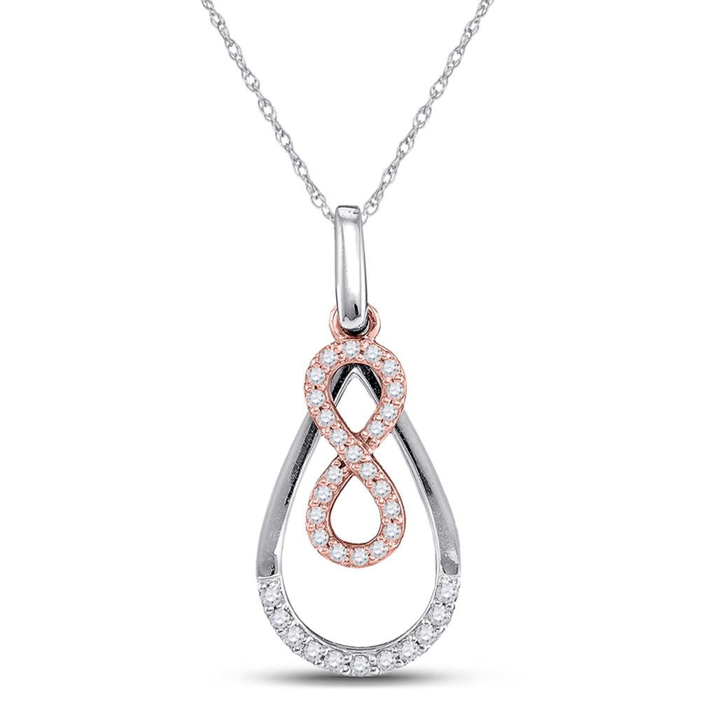 14k White Gold Round Diamond Rose-tone Infinity Teardrop Pendant 1/5 Cttw