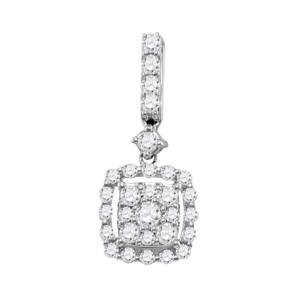 14k White Gold Round Diamond Square Cluster Pendant 1/2 Cttw